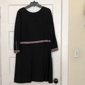 Black dress with stripe trim